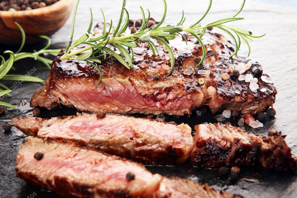 Barbecue Rib Eye Steak on Slate Slab - Dry Aged Wagyu Entrecote 