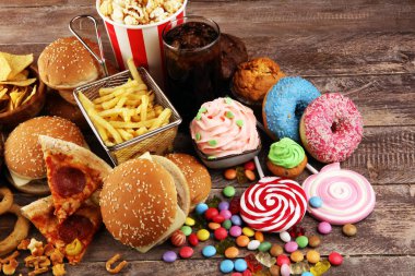 Sağlıksız ürünler. yemek vücut, deri, kalp ve dişler için kötüdür..