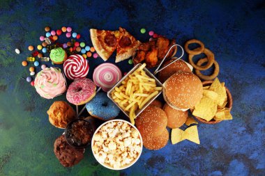 Sağlıksız ürünler. yemek vücut, deri, kalp ve dişler için kötüdür..