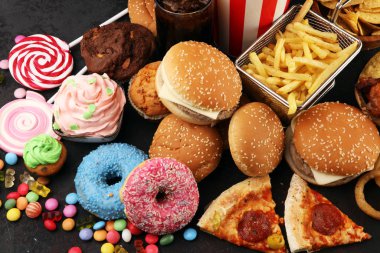 Sağlıksız ürünler. yemek vücut, deri, kalp ve dişler için kötüdür..