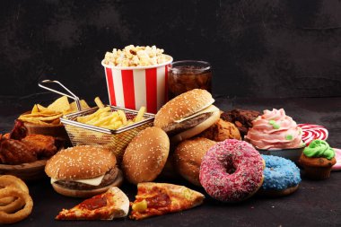Sağlıksız ürünler. yemek vücut, deri, kalp ve dişler için kötüdür..