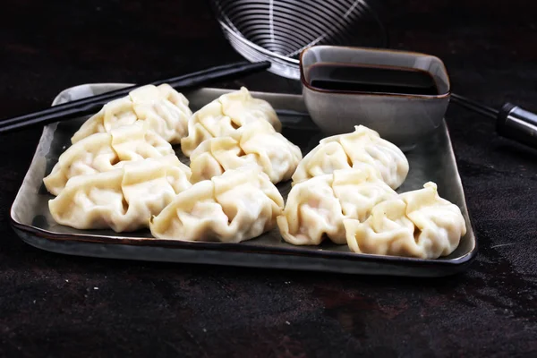 Gyoza or dumplings snack with soy sauce. — Stock Photo, Image