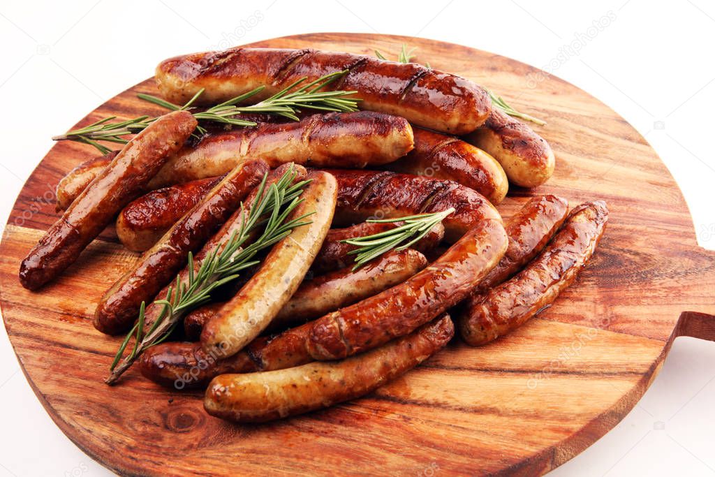 Grilled sausages with spices on a table - Home-made Pork Sausage