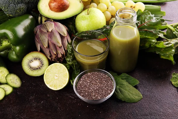 Smoothie Verde Saudável Ingredientes Desintoxicação Dieta Saúde Conceito Comida Vegetariana — Fotografia de Stock