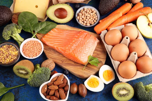 Sehat Makan Dan Konsep Diet Kaya Alami Dalam Makanan Protein — Stok Foto