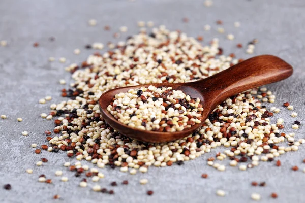 Set Quinoa Red White Brown Quinoa Wooden Spoon — Stock Photo, Image