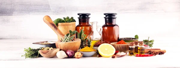 Spices Herbs Table Food Cuisine Ingredients Table — Stock Photo, Image