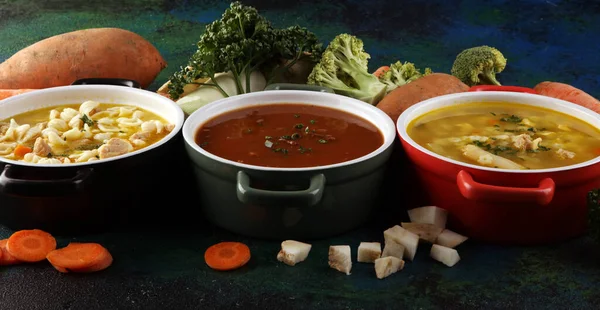 Set Von Drei Suppen Aus Der Weltweiten Küche Gesunde Ernährung — Stockfoto