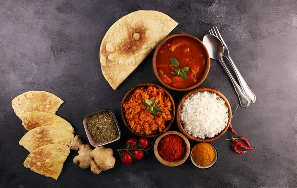 Chicken Tikka Masala Würziges Curry Fleisch Topf Mit Reis Und — Stockfoto