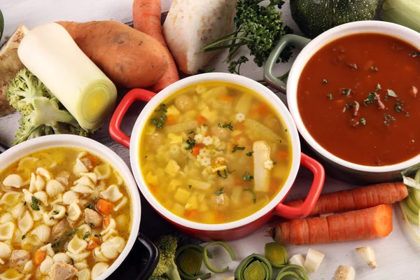 Σετ Από Τρεις Σούπες Από Την Παγκόσμια Κουζίνα Υγιεινά Τρόφιμα — Φωτογραφία Αρχείου