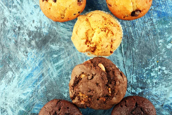 Csokis Muffin Diós Muffin Házi Készítésű Pékség Asztalon Otthon — Stock Fotó