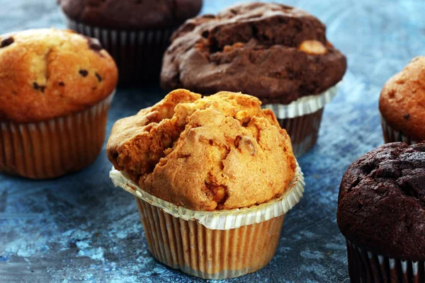 Muffin Chocolate Muffin Nozes Padaria Caseira Mesa Casa — Fotografia de Stock