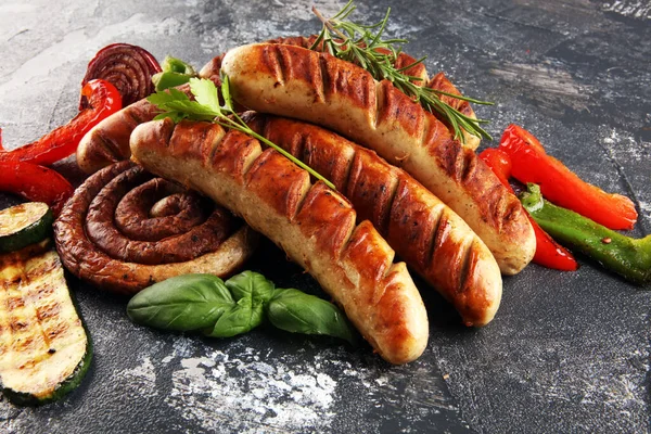 Assorted Delicious Grilled Meat Vegetable Barbecue Grilled Sausages Vegetables Food — Stock Photo, Image