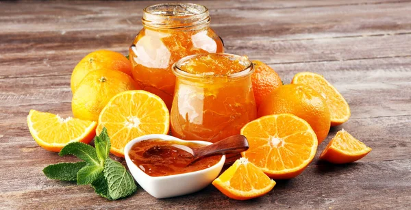 Mandarin Homemade Jam Marmelade Glass Jar Fresh Juicy Jelly — 스톡 사진