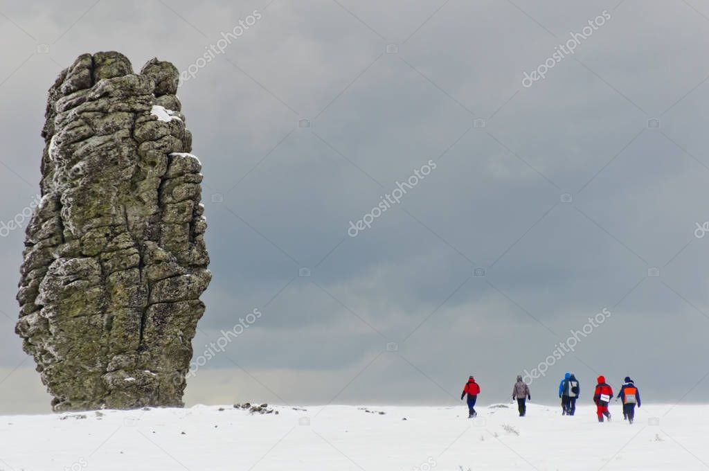 Tourists at the Manpupuner Plateau, Northern Ural