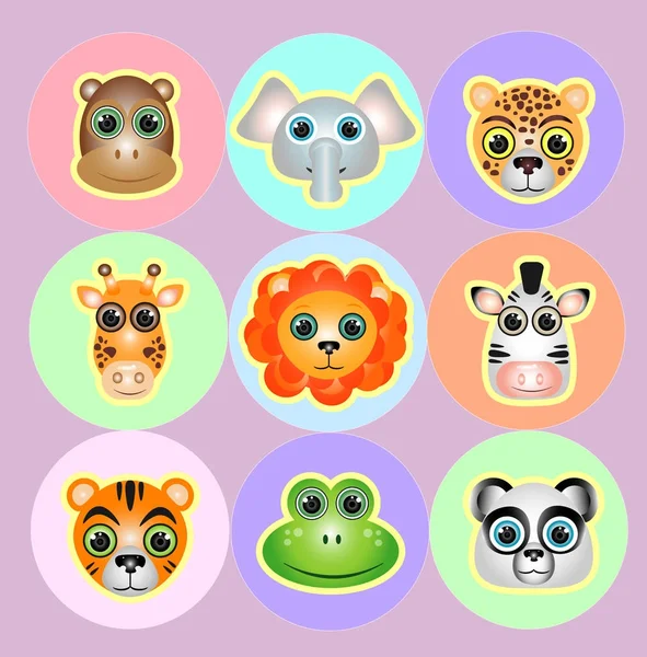 Zoo animals faces icon set — Stock Vector