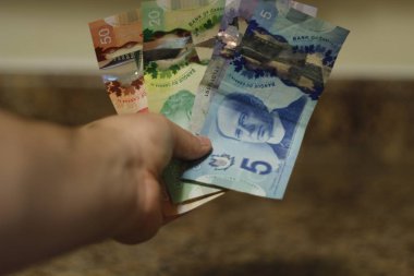 bir adam Kanada faturaları ile el koyarak fotoğraf.