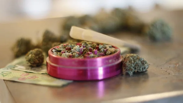 Почки марихуаны распространились по канадским деньгам — стоковое фото