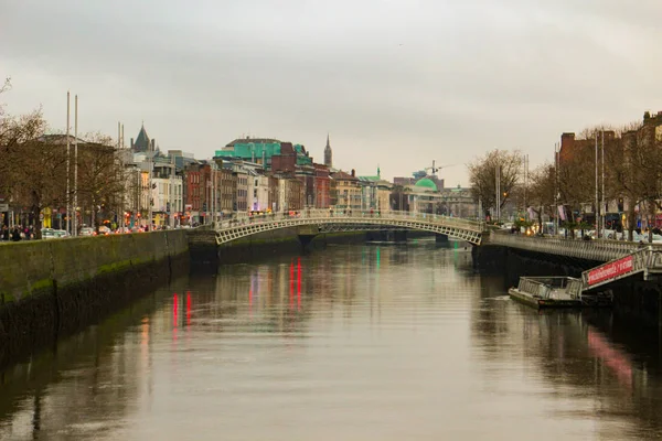 Hapenny Bridge Is Pedestrian Bridge Built In 1816 Over River Liffey In Dublin, Ireland.