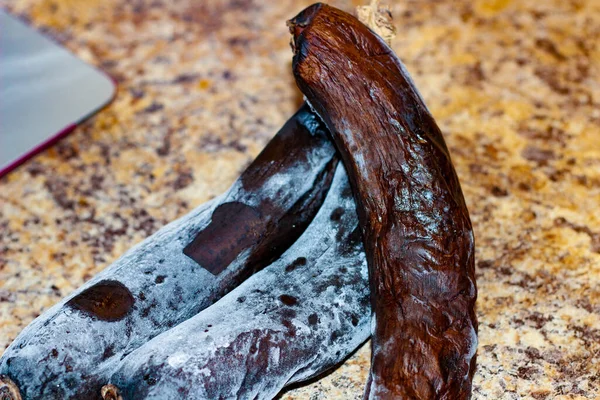 Bananas frozen with ice ready to be baked — ストック写真