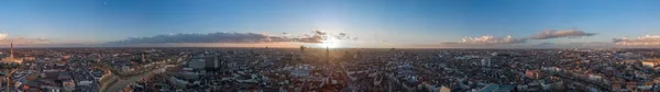 Aerial panorama of Ghent at sunset — Stock Photo, Image