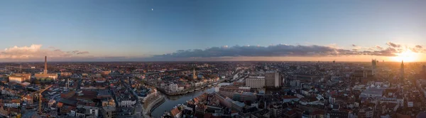 Aerial panorama of Ghent at sunset — Stock Photo, Image