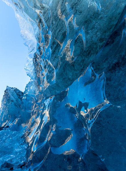 Glacial Ice cave icelnd view to sky