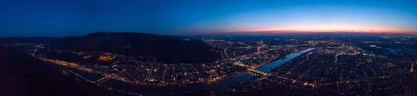 Heidelberg night panorama, with river and city lights — Stock Photo, Image