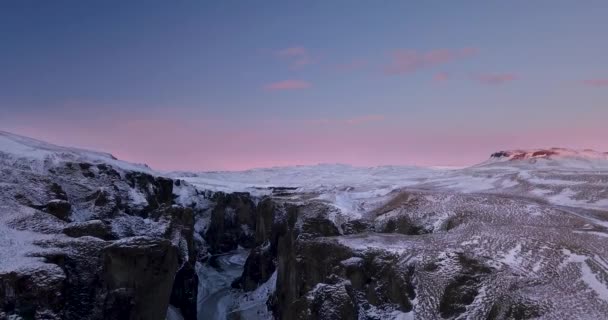 Fjarrgljfur Canyon Iceland Aerial Footage Winter — Stock Video
