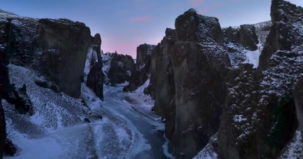 Fjarrgljfur Canyon Islândia Filmagem Aérea Inverno — Vídeo de Stock