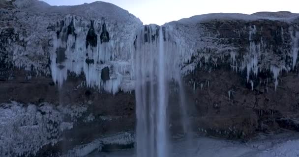 Seljalandsfoss Εναέρια Χειμερινό Τοπίο — Αρχείο Βίντεο