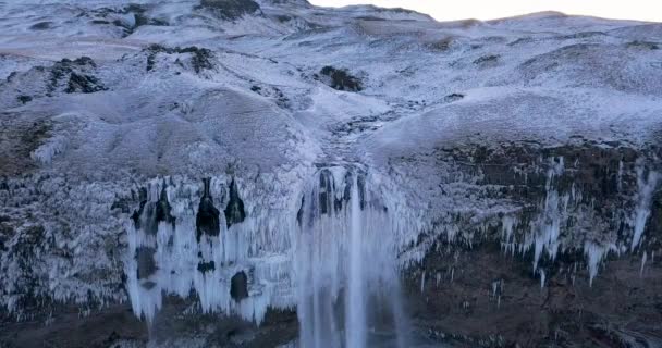 Seljalandsfoss Aerial Krajobraz Zima Latać Nad — Wideo stockowe