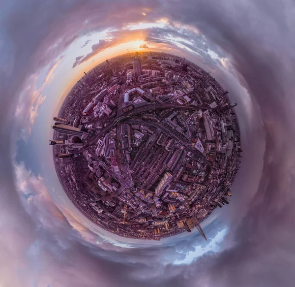 London Aerial Sunset  tiny planet — Stock Photo, Image