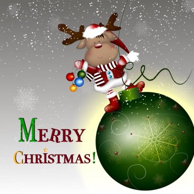 Mutlu Noeller! Vektör çizim. Noel arka plan ile Noel geyiği.