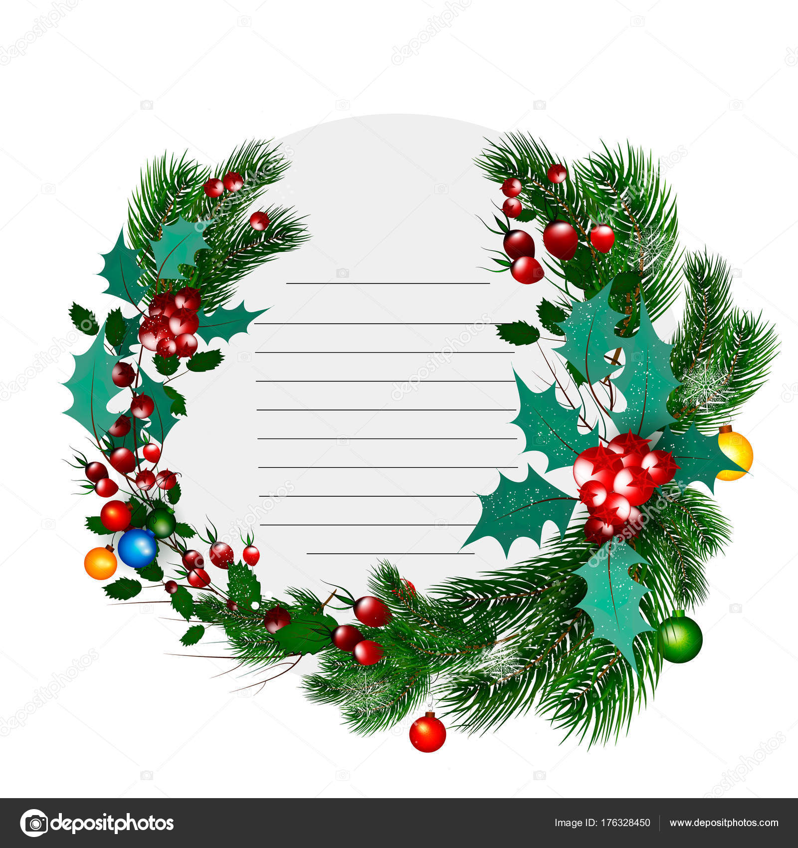 Christmas decorative round frame. Wish list template. Stock Photo ...