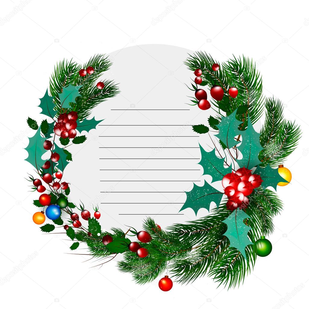 Christmas decorative round frame. Wish list template.
