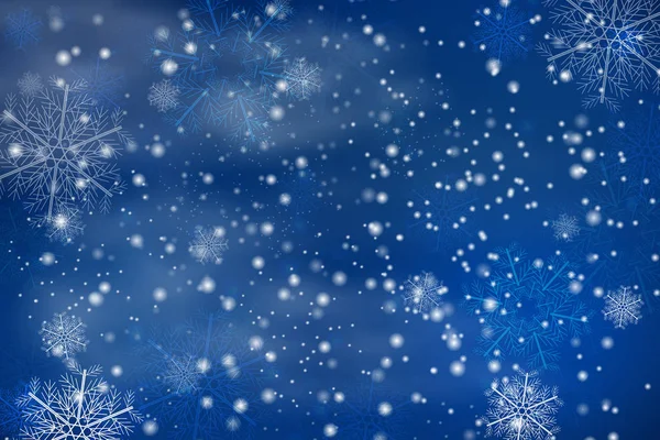 Vector winter holiday shine blurred background with snowflakes, trees, falling snow. — Stock Vector