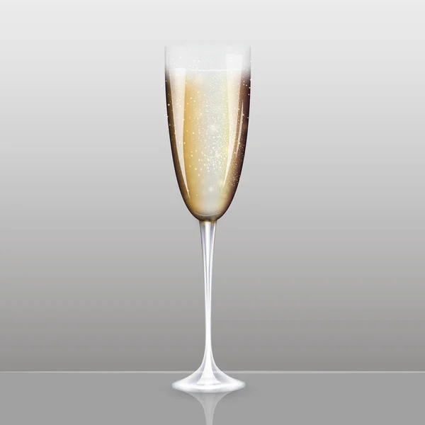 Натуралистический бокал с праздничным шампанским на сером фоне. Векторная иллюстрация. S10 — стоковый вектор