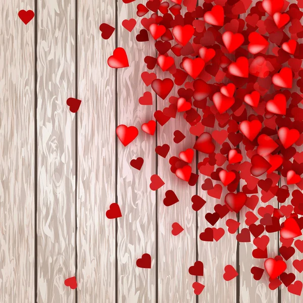 Fond en bois Saint Valentin avec des cœurs, vue de dessus — Image vectorielle