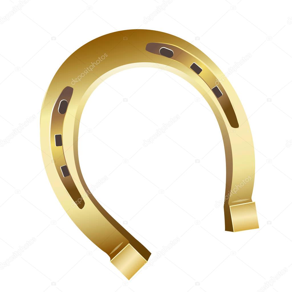 Golden horseshoe, lucky St. Patrick's day symbol. Good luck sign, vector clip art illustration