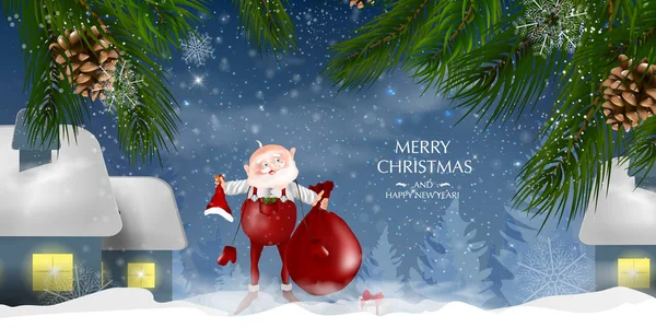 サンタクロースとクリスマスグリーティングカード. — ストックベクタ