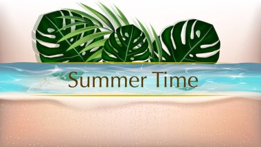 Yaz kartı tasarımı. Egzotik tropik palmiye yaprakları. Davet, poster, kapak şablonu. 