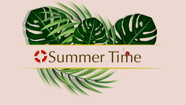 Design de cartão de verão. Folhas de palmeira exóticas tropicais. Convite, cartaz, modelo de capa . —  Vetores de Stock