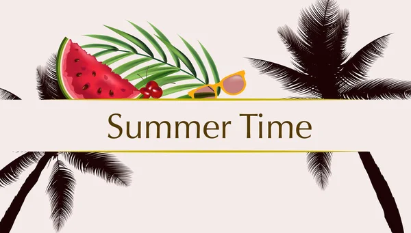 Design de cartão de verão. Folhas de palmeira exóticas tropicais. Convite, cartaz, modelo de capa . —  Vetores de Stock