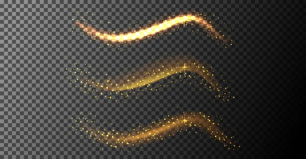 Confettis Vague Scintillante Vecteur Queue Comète Scintillante Dorée Effet Lumière — Image vectorielle
