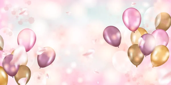 Vector realistische glänzende Luftballons mit Konfetti. Hochglanzdekoration für einen Geburtstag, Jubiläums-Firmenveranstaltungen. — Stockvektor
