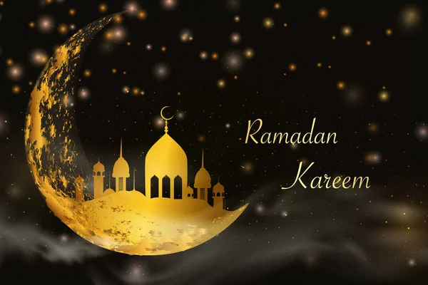 Ramadan Kareem sfondo con effetto glitter oro. — Vettoriale Stock