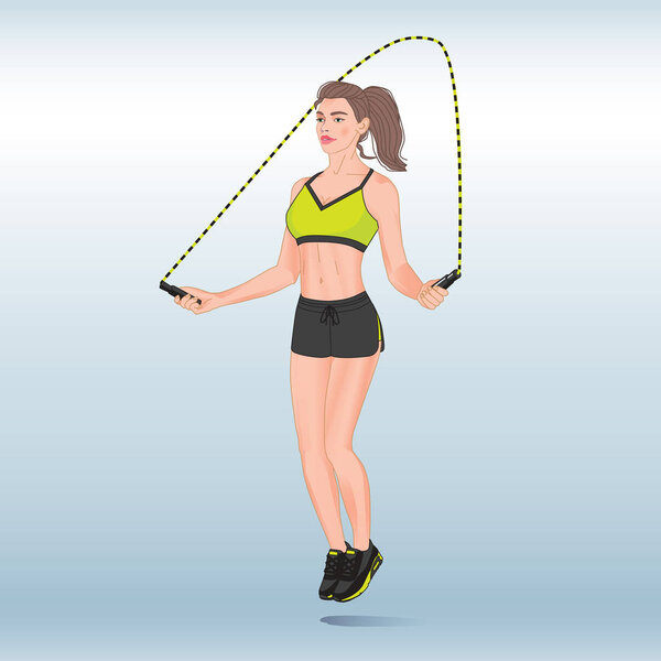 Sport girl with skip rope jump