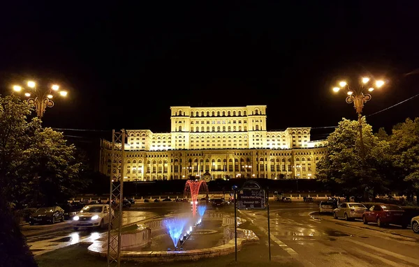 Палац Парламенту Вночі Бухарест Румунія — стокове фото