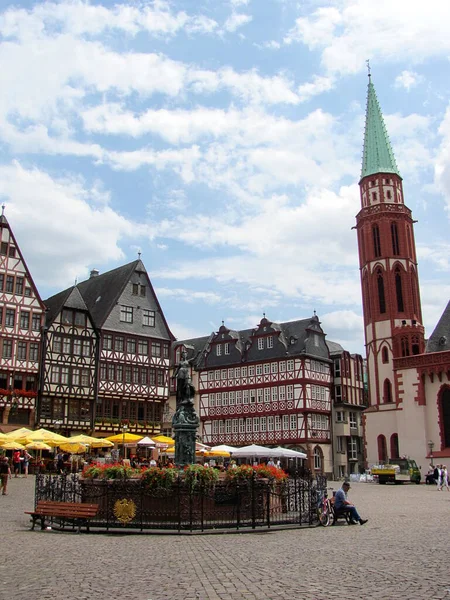 Frankfurt Tyskland Juli 2015 Forntida Frankfurt Main Centrum Floden Med — Stockfoto